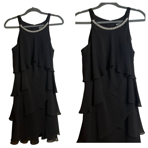 SLNY Black Cocktail Dress | Pearl Neckline, Sleeveless, Size 12 Night Out Classy - Picture 1 of 5
